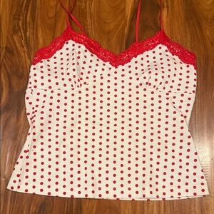 PINK Victoria's Secret White and Red Lace Polka Dot Camisole